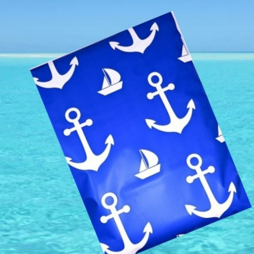 Nautical Blue Anchor and Sailboat Print Polymailers